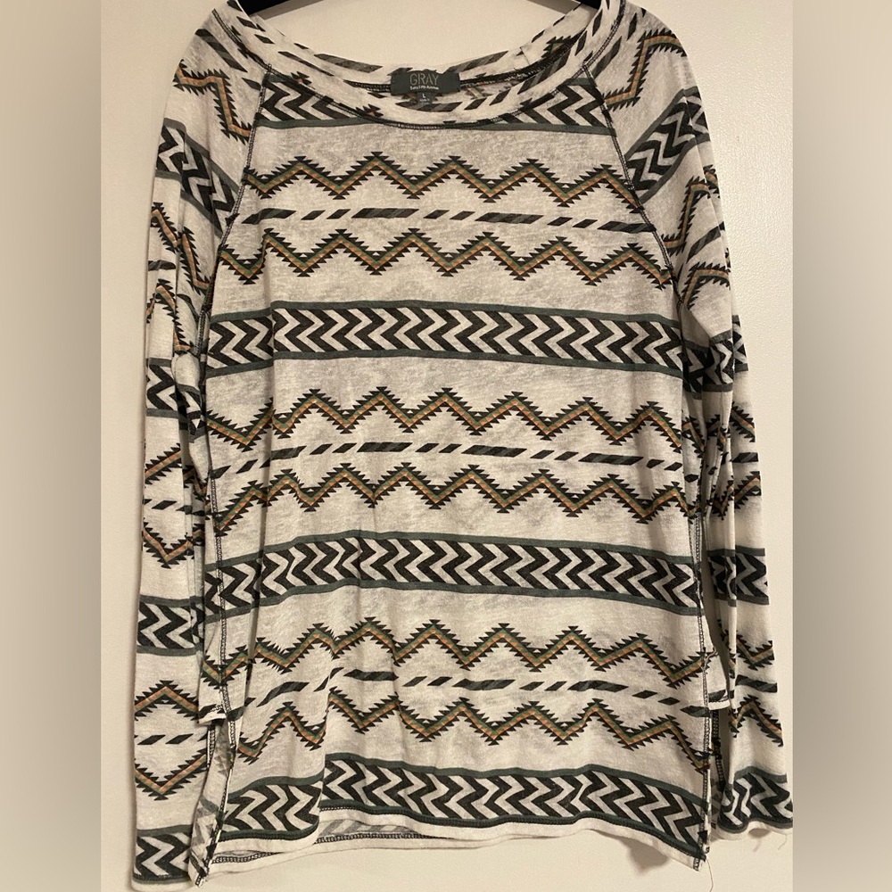 Saks Fifth Ave Gray Tribal Print Top - Size Large